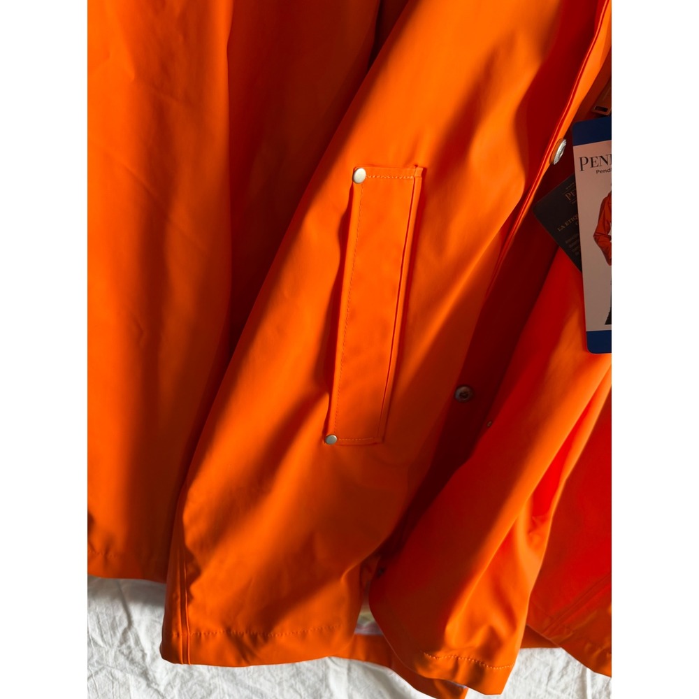 Pendleton Womens Orange Waterproof Hooded Rain Jacket Plaid Lined Slicker Coat L - Picture 4 of 8